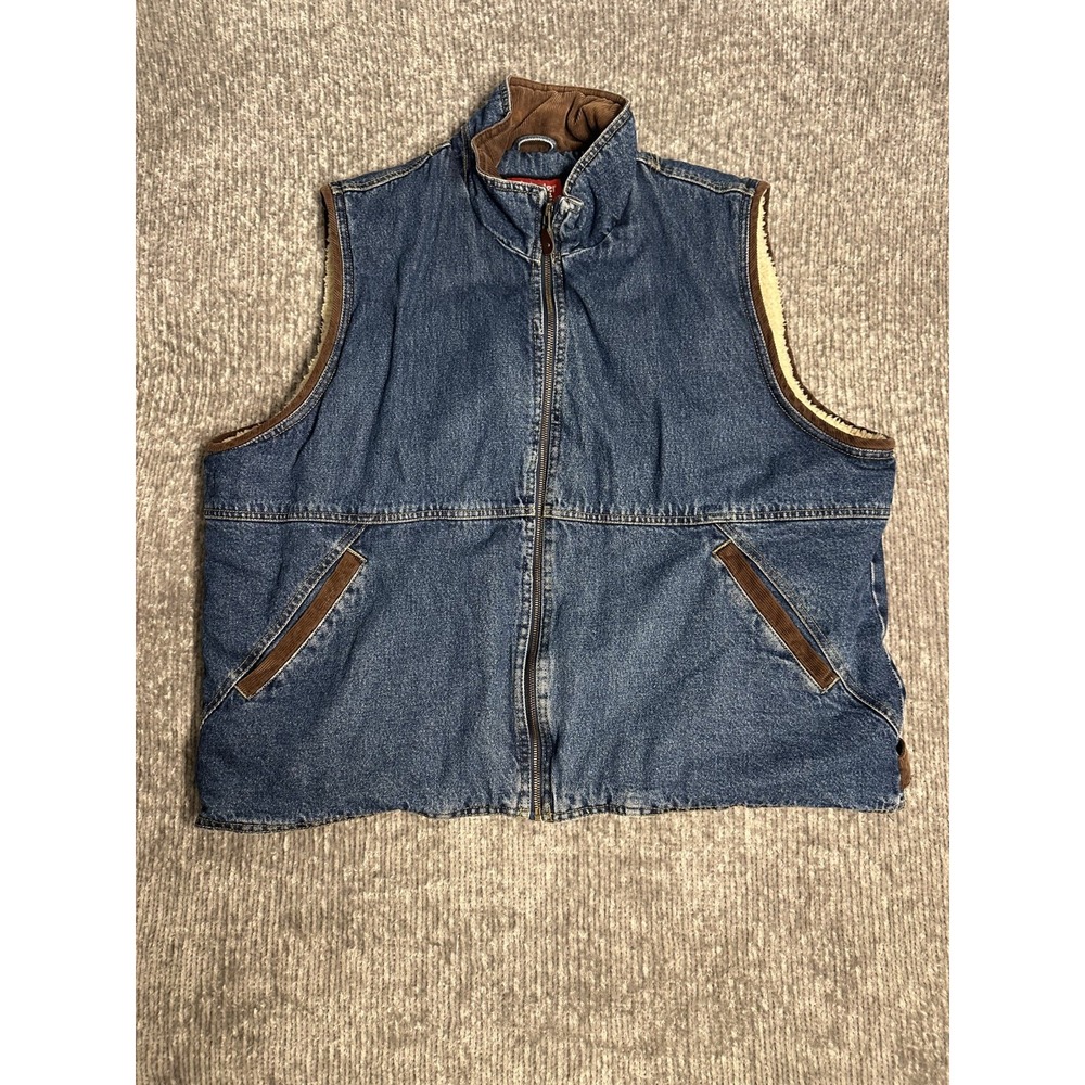 Wrangler Hero Denim Vest Men's 2XL Sherpa Lined Vest Corduroy Trim Workwear
